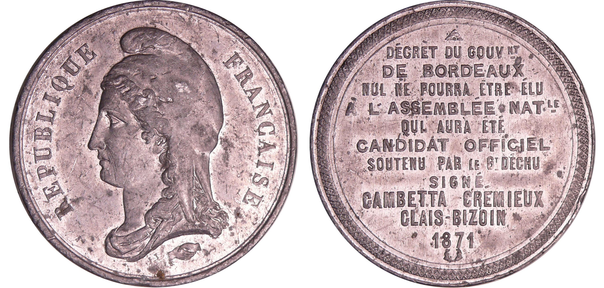 France - Guerre de 1870-1871 - Médaille en étain "Pendant l'armistice, 8-02-1871 les élections à l'assemblée nationale" France - Guerre de 1870-1871 - Médaille en étain "Pendant l'armistice, 8-02-1871 les élections à l'assemblée nationale"