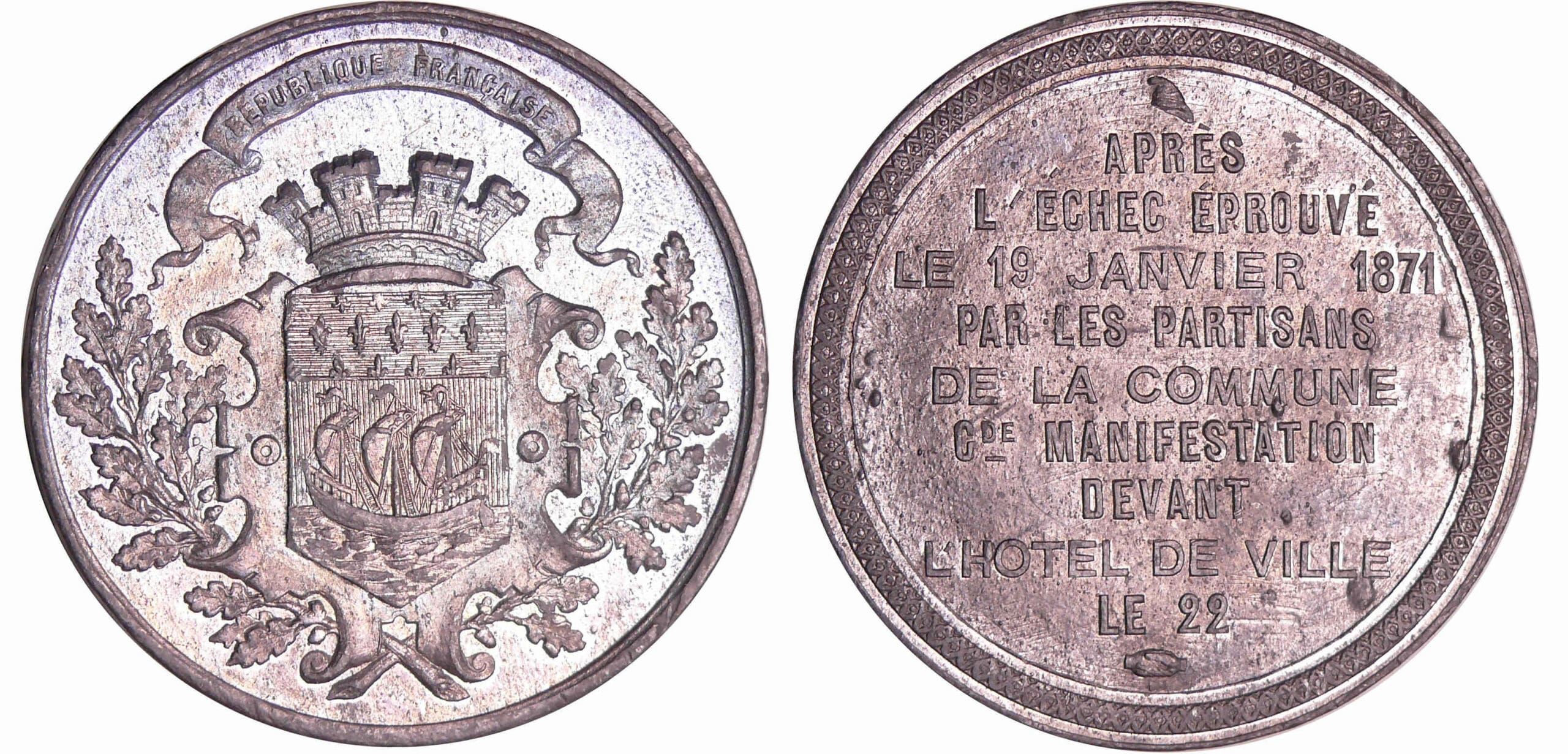 France - Guerre de 1870-1871 - Médaille en étain "L'insurrection du 22.01.18713, 1871 France - Guerre de 1870-1871 - Médaille en étain "L'insurrection du 22.01.18713, 1871