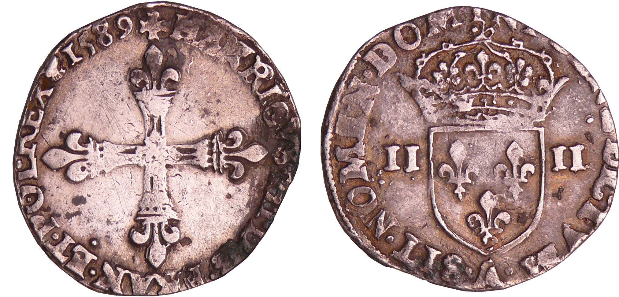 Henri III (1574-1589) - Quart d'écu - 1589 A (Paris). Henri III (1574-1589) - Quart d'écu - 1589 A (Paris).