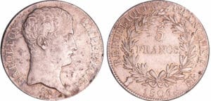 Napoléon 1er (1804-1814) - 5 francs calendrier grégorien 1806 BB (Strasbourg)