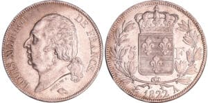 Louis XVIII (1815-1824) - 5 francs au buste nu 1822 A (Paris)