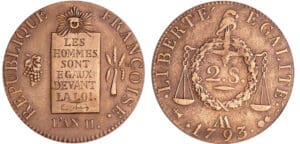 Convention (1792-1795) - 2 sols à la balance - An II - 1793 AA (Metz) Refrappe
