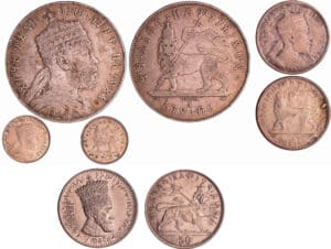 Ethiopie - Lot de 4 monnaies Menelik II (1889-1913) - Birr 1897, 1/4 birr 1897, 1/12 birr 1899 ; 50 matonas 1923