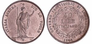 Italie - Lombardie - 40 lire 1848 M (Milan), épreuve en étain