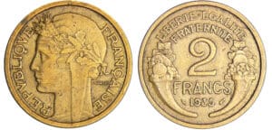 Troisième république (1871-1940) - 2 francs Morlon bronze-alu 1935
