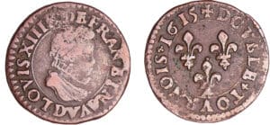 Louis XIII (1610-1643) - Double tournois au buste enfantin et col fraisé - 1615 D (Lyon)