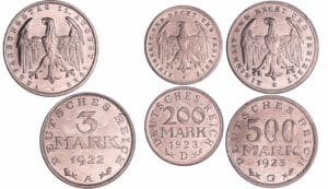 Allemagne - Reich - 3 mark 1922 A , 200 mark 1923 D , 500 mark 1923 G