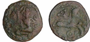 Bellovaques - Bronze au personnage agenouillé (60-40 av. J.-C.)