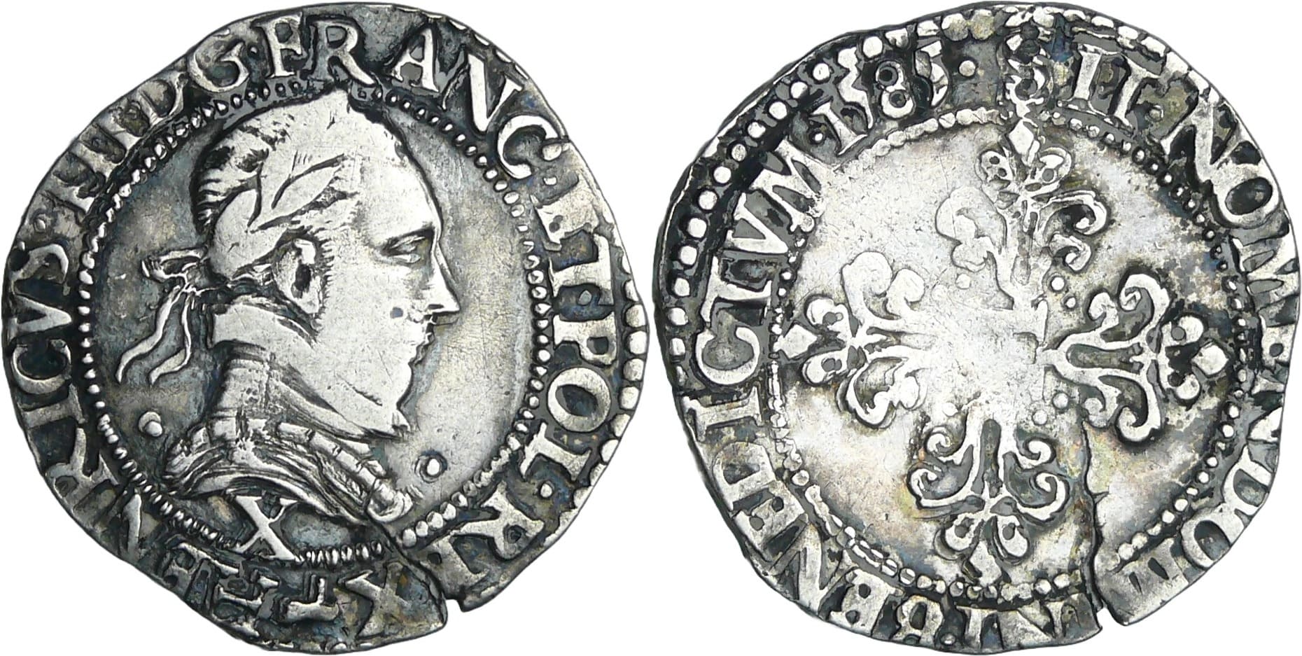 France - Henri III (1574-1589) - Demi-franc au col plat - 1585 X (Amiens) France - Henri III (1574-1589) - Demi-franc au col plat - 1585 X (Amiens)