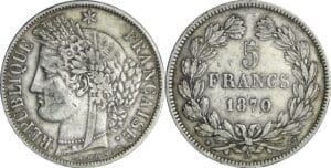 France - Gouvernement de défense nationale (1870-1871) - 5 francs Cérès sans légende 1870 A (Paris)