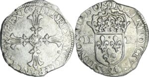 France - Henri IV (1589-1610) - Huitième d'écu à la croix feuillue - 1608 9 (Rennes)