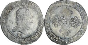 France - Henri III (1574-1589) - Quart de franc au col plat - 1587 C (Saint-Lô)