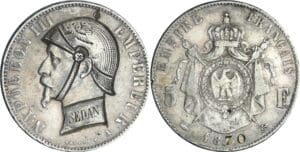 France - Napoléon III (1852-1870) - 5 francs tête nue, monnaie satirique 1870 regravée