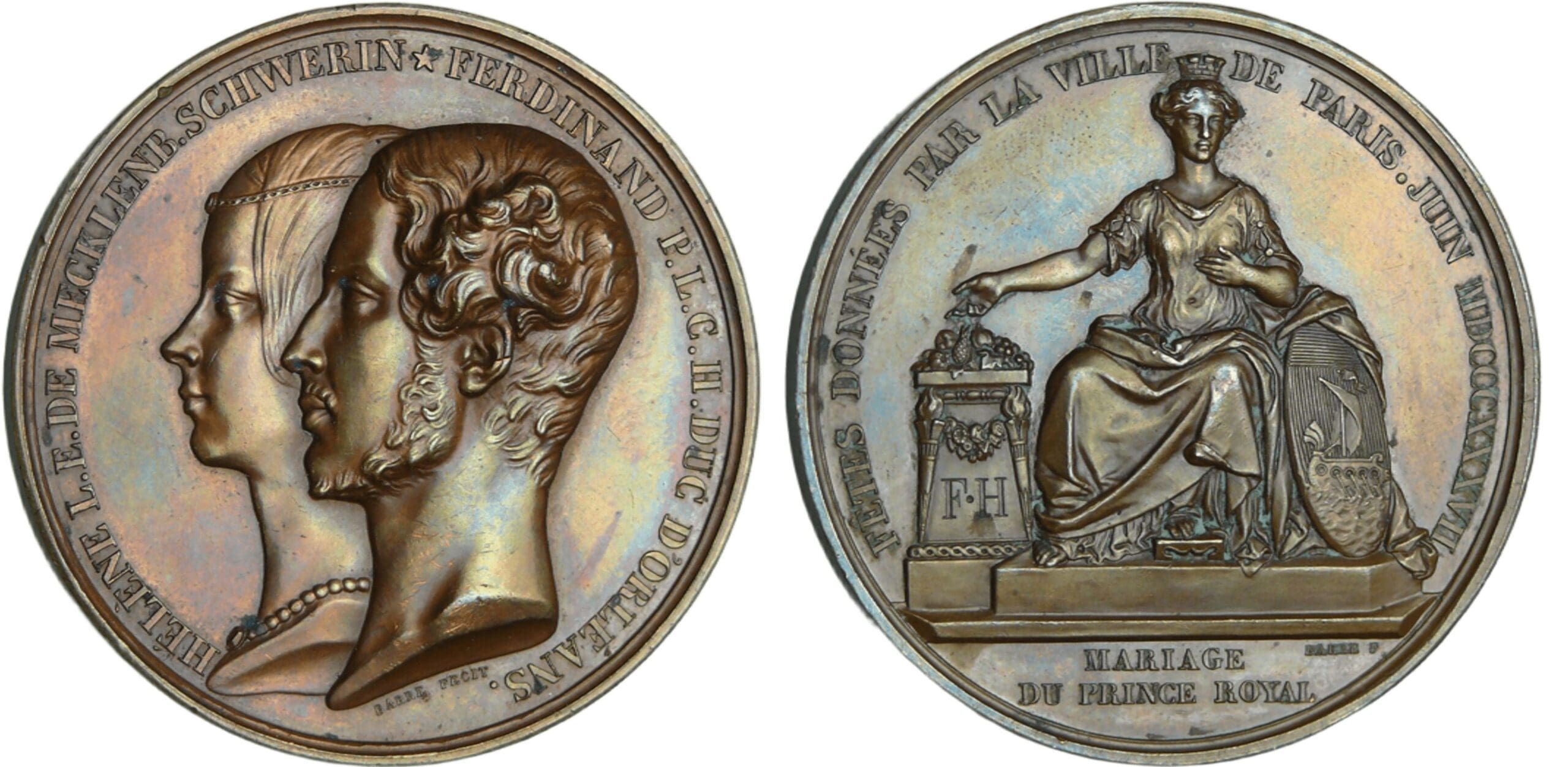 France - Ferdinand-Philippe d'Orléans (1810-1842) - Médaille, Fêtes données à Paris pour le mariage d’Hélène et Ferdinand, 1837, Paris France - Ferdinand-Philippe d'Orléans (1810-1842) - Médaille, Fêtes données à Paris pour le mariage d’Hélène et Ferdinand, 1837, Paris
