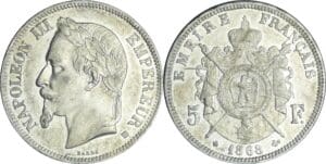 France - Napoléon III (1852-1870) - 5 francs tête laurée 1868 BB (Strasbourg)