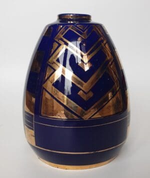 Vase Pinon Heuzé en faïence émaillée - Vase bleu et doré