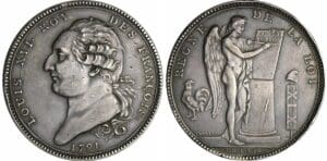 France - Constitution (1791-1792) - Essai en argent par Vasselon, Écu constitutionnel de 6 Livres 1791
