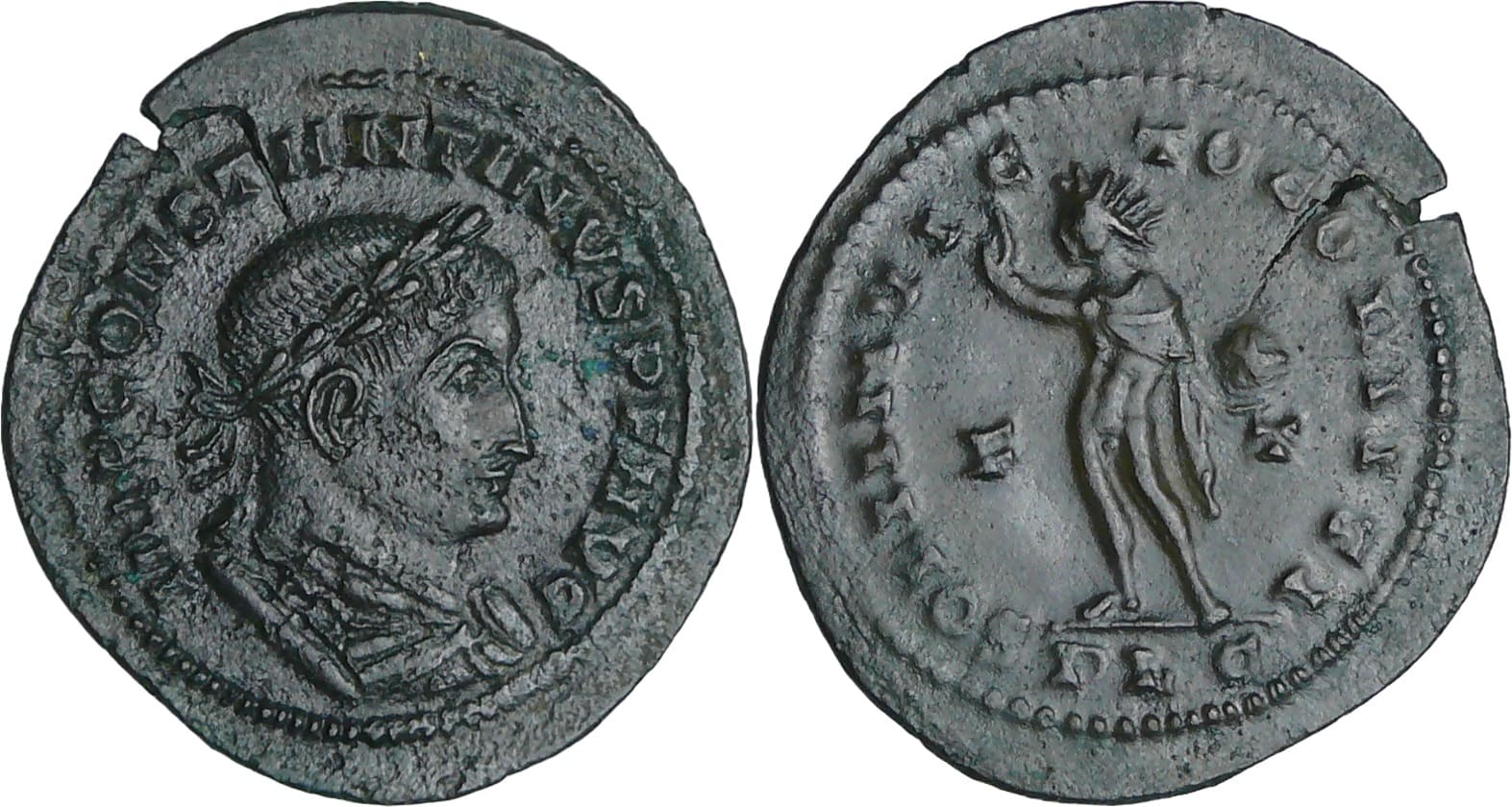 Constantin 1er - Follis réduit 1/72 (310-311, Lyon) - Le Soleil, N°348 du trésor de Lignières Constantin 1er - Follis réduit 1/72 (310-311, Lyon) - Le Soleil, N°348 du trésor de Lignières