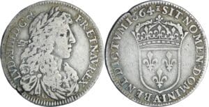 France - Louis XIV (1643-1715) - ¼ d'écu au buste juvénile - 1664 A (Paris)