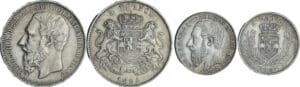 Congo Belge - Léopold II (1865-1909) - Lot 5 francs 1894 et 2 francs 1887