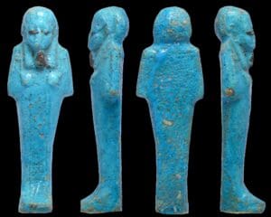 Egypte - Basse époque - Oushebti anépigraphe en fritte émaillée - 664 / 346 av. J.-C. (26ème-30ème dynastie)