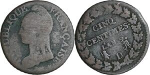 France - Consulat (1799-1804) - 5 centimes Dupré - grand module - An 9 D (Lyon)
