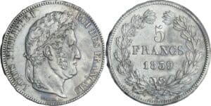France - Louis-Philippe Ier (1830-1848) - 5 francs tête laurée 2ème type 1839 W (Lille)