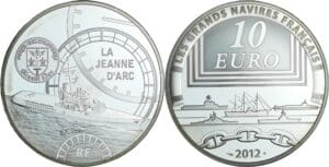 France - Série Les grands navires français - Belle Épreuve de 10 euro - le porte-hélicoptère La Jeanne d’Arc 2012