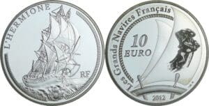 France - Série Les grands navires français - Belle Épreuve de 10 euro - La frégate l’Hermione 2012