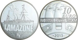 France - Série Les grands navires français - Belle Épreuve de 10 euro - L'Amazone 2013
