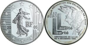 France - La Semeuse - Belle Épreuve de 1 1/2 euro - Laïcité Liberté 2005