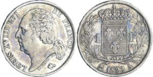 France - Louis XVIII (1815-1824) - 1 franc au buste nu 1822 A (Paris)