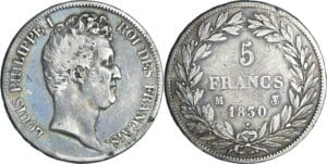 France - Louis-Philippe Ier (1830-1848) - 5 francs tête nue tranche en creux 1830 M (Toulouse)