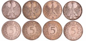Allemagne - RFA - Lot de 4 monnaies de 5 mark (1951 D,G,J 1956 F)