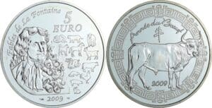 France - Série calendrier chinois - Belle Épreuve 5 euro Année du bœuf 2009