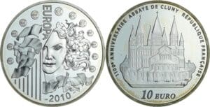 France - Série Europa - Belle Épreuve de 10 euro - 1000e anniversaire de l'abbaye de Cluny 2010