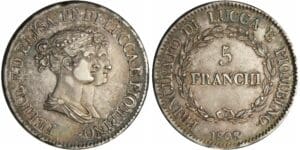 Italie - Principauté de Lucques et Piombino - 5 franchi 1808 (Florence)