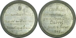 France - Médaille politique - Translation des cendres d'Armand Carrel au Panthéon, 31 février 1848
