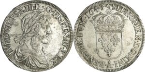 France - Louis XIII (1610-1643) - Ecu du 2ème poinçon de Warin - 1643 A (Paris) rose sans baies dans les cheveux