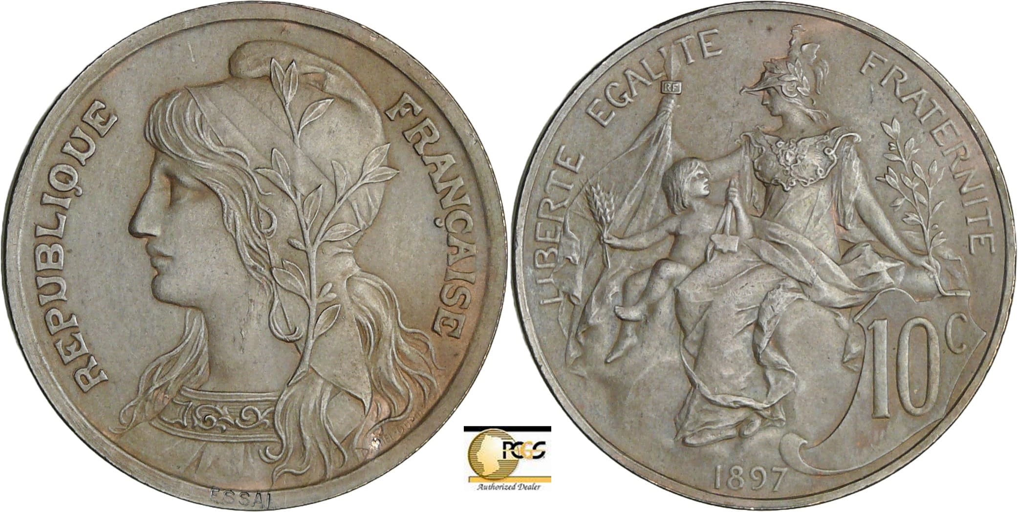 France - Troisième république (1871-1940) - Essai 10 centimes flan mat, mot essai sur la tranche, 1897 France - Troisième république (1871-1940) - Essai 10 centimes flan mat, mot essai sur la tranche, 1897