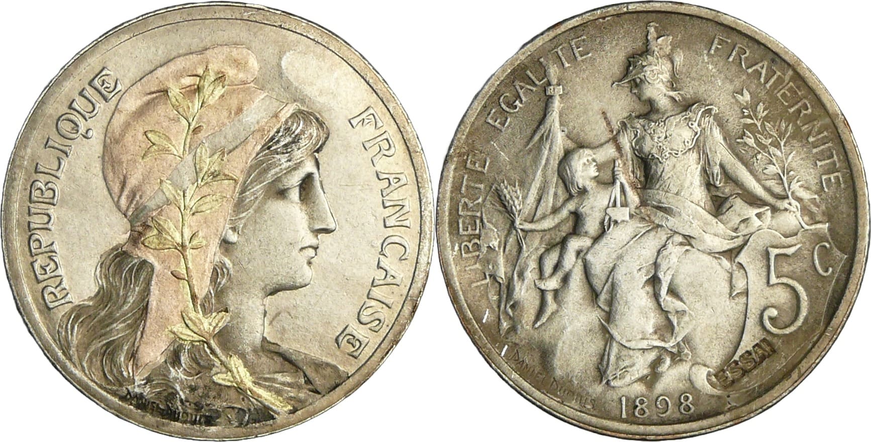 France - Troisième république (1871-1940) - Essai 5 centimes essai en creux, 1898 France - Troisième république (1871-1940) - Essai 5 centimes essai en creux, 1898