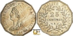 France - Troisième république (1871-1940) - Essai 25 centimes 1881 A (Paris) flan à 12 pans