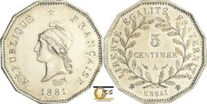 France - Troisième république (1871-1940) - Essai 5 centimes 1881 A (Paris) flan à 12 pans