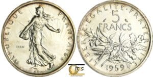 France - Cinquième république (1959- ) - Essai 5 francs seumeuse 1959, grand 5