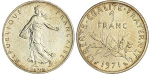 France - Cinquième république (1959- ) - Piéfort argent 1 francs Semeuse 1971