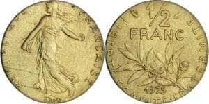 France - Cinquième république (1959- ) - 1/2 franc Semeuse 1975, frappée sur un flan de 5 centimes