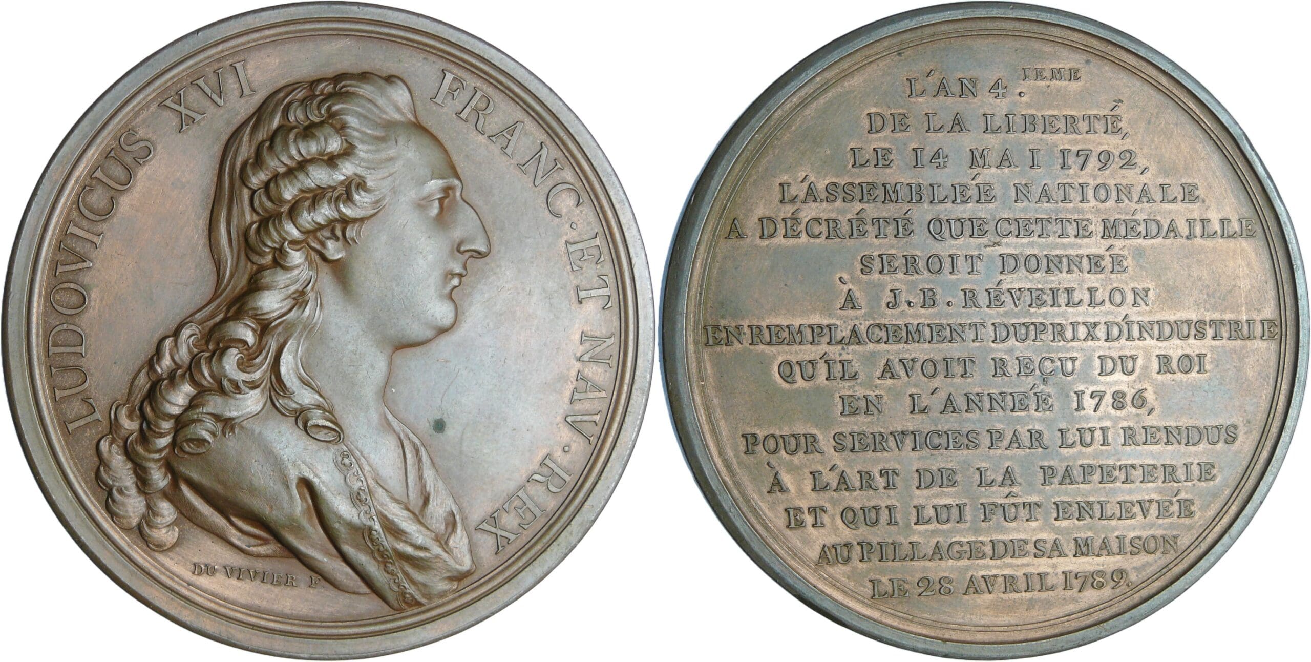 France - Louis XVI (1774-1792) - Constitution, prix de remplacement à J.-B. Réveillon, par Duvivier, 1792 Paris France - Louis XVI (1774-1792) - Constitution, prix de remplacement à J.-B. Réveillon, par Duvivier, 1792 Paris