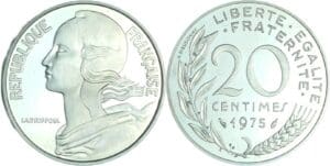 France - Cinquième république (1959- ) - Piéfort argent 20 centimes Marianne 1975