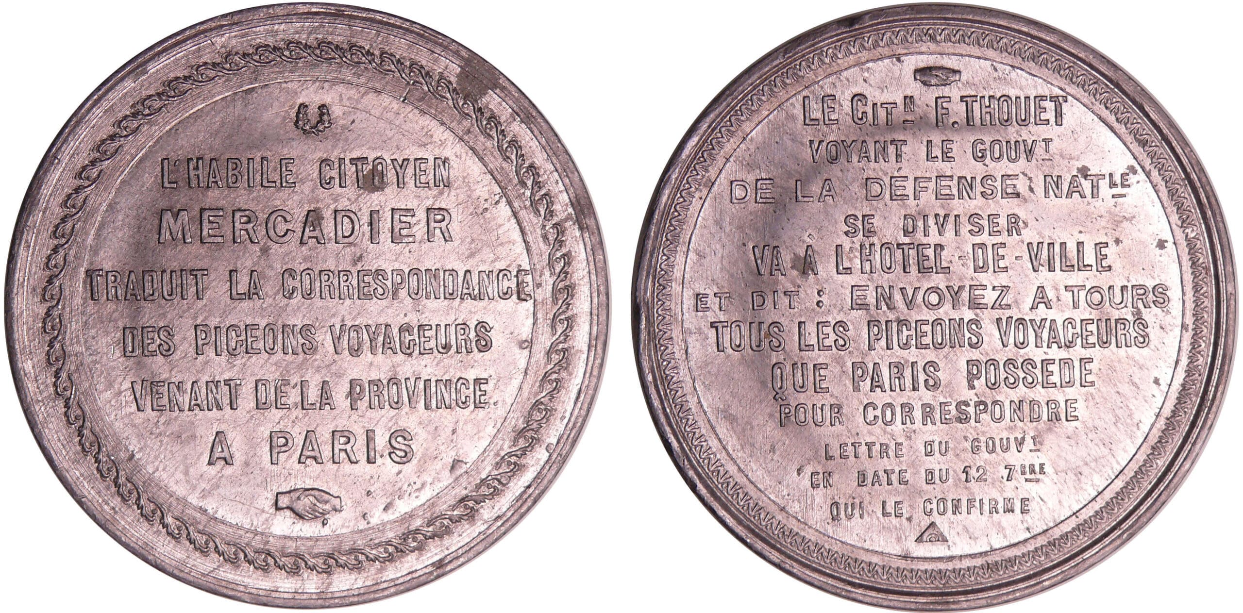 France - Guerre de 1870-1871 - Médaille en étain "Les pigeon voyageurs" France - Guerre de 1870-1871 - Médaille en étain "Les pigeon voyageurs"