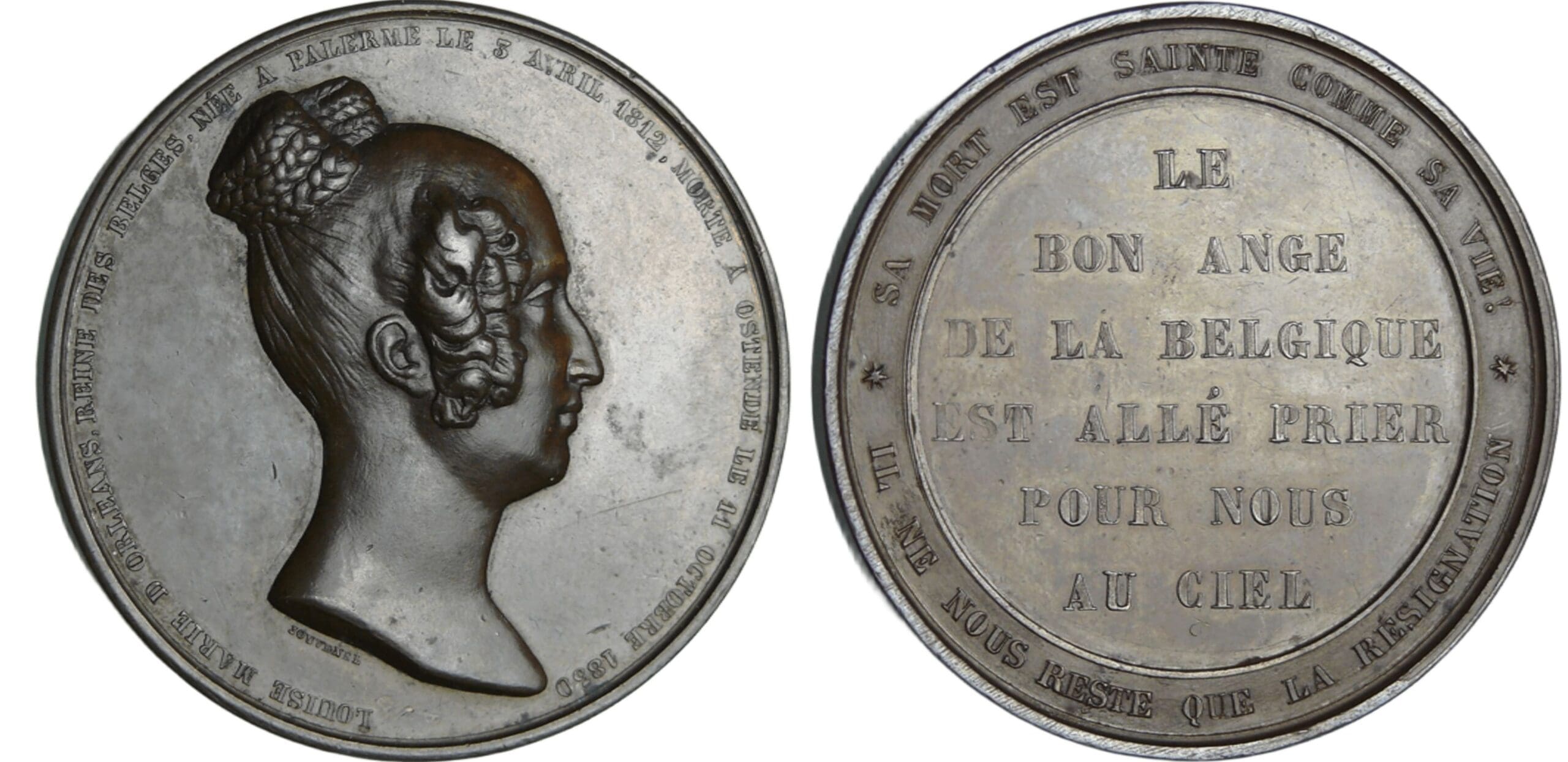 Belgique - Louise-Marie d'Orléans 1812-1850) - Médaille, Décès de la Reine Louise-Marie d’Orléans, 1850, Bruxelles Belgique - Louise-Marie d'Orléans 1812-1850) - Médaille, Décès de la Reine Louise-Marie d’Orléans, 1850, Bruxelles